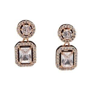 Crystal Halo Drop Earrings Gold Tone Statement Dangle Bridal Formal Glam Sparkle